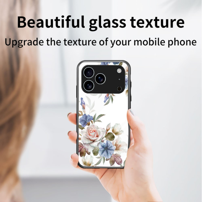 A-One Brand - iPhone 17 Pro Max Mobilskal Floral Pattern TPU + Härdat Glas - Rosa