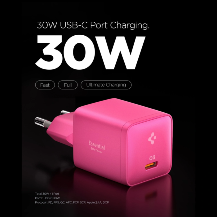 Spigen - Spigen Väggladdare 30W Essential 1-Port EE301EU-GAN - Rosa