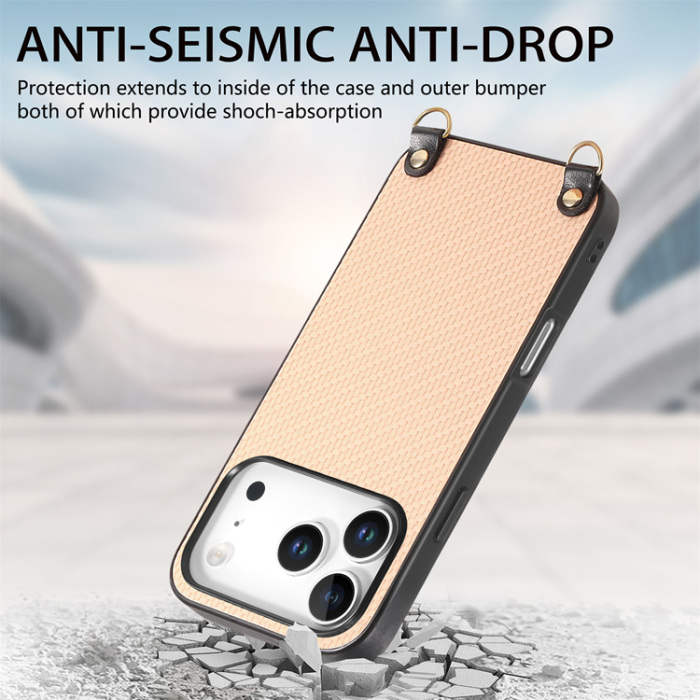 A-One Brand - iPhone 17 Pro Mobilskal Med Axelrem Snodd Carbon Fiber - Khaki