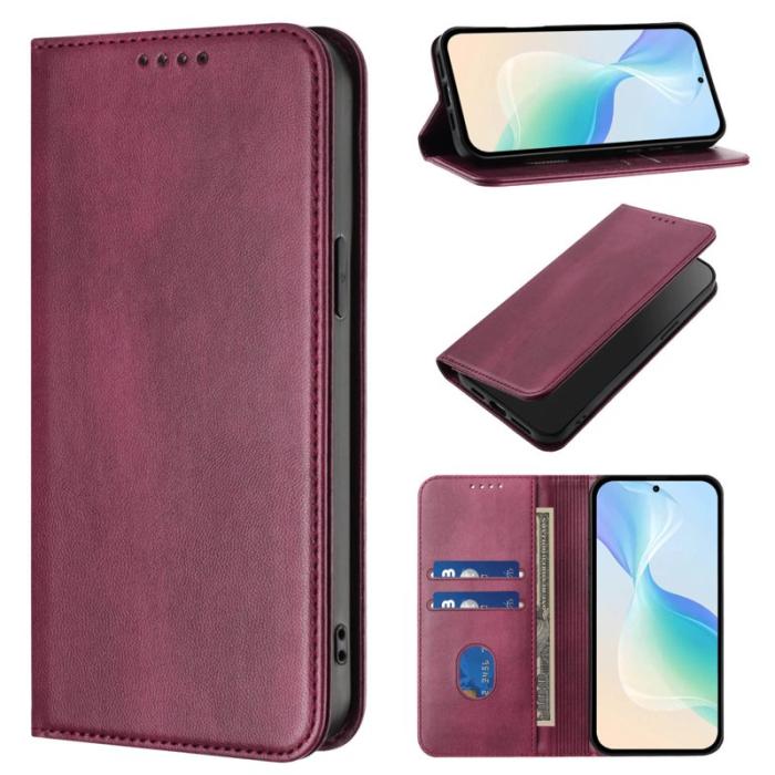 OEM - Samsung Galaxy S26+ Plånboksfodral Konstläder RFID Skydd - Vinröd