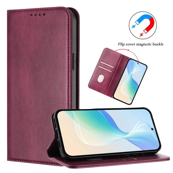 OEM - Samsung Galaxy S26+ Plånboksfodral Konstläder RFID Skydd - Vinröd