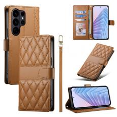 OEM - Samsung Galaxy S26 Ultra Pl&aring;nboksfodral Rhombus S&ouml;mmar Konstl&auml;der - Brun