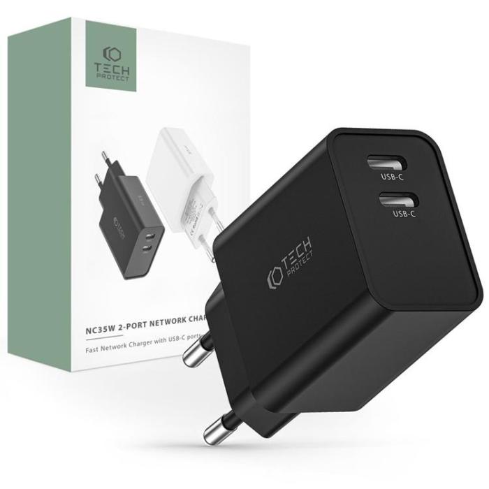 Tech-Protect - Tech-Protect 2-Port Nätverk Laddare C35W - Svart
