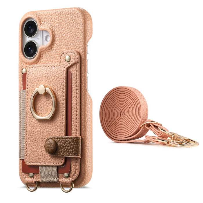 A-One Brand - iPhone 16 Mobilskal med Korthållare Ring Kickstand - Rosa