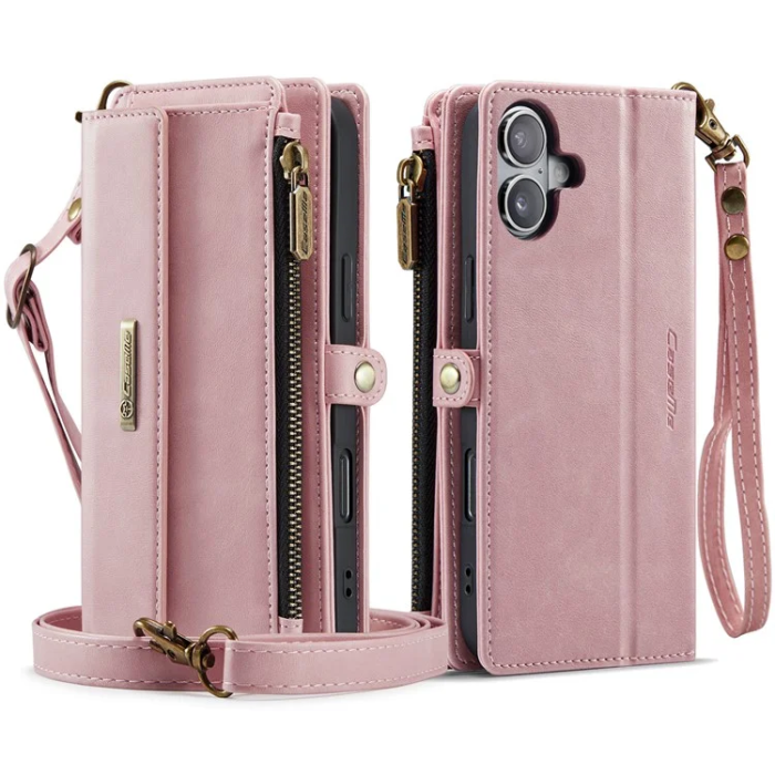 Caseme - Caseme iPhone 16 Plånboksfodral RFID Blocking Zipper - Rosa