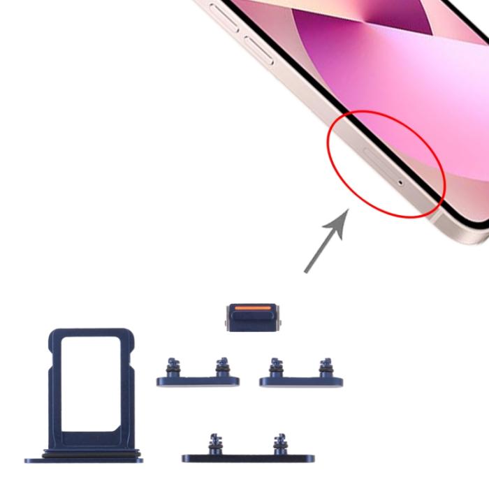 UTGATT1 - iPhone 13 Mini Simkortshållare (Dual) + Sidoknappar - Blå