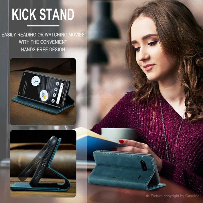 Caseme - CASEME 013 Flip Konstläder Plånboksfodral för Google Pixel 7 5G - Blå
