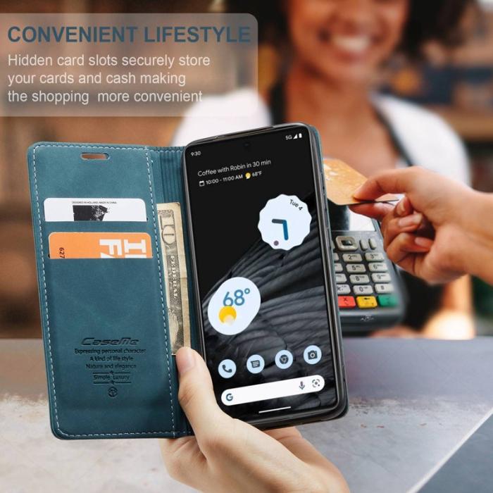 Caseme - CASEME 013 Flip Konstläder Plånboksfodral för Google Pixel 7 5G - Blå