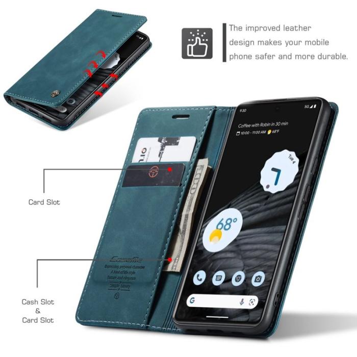 Caseme - CASEME 013 Flip Konstläder Plånboksfodral för Google Pixel 7 5G - Blå