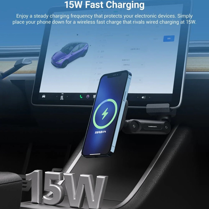 OEM - Magnetisk Bilhållare med 15W Trådlös Laddare för Tesla Model 3/Y