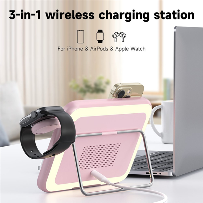 OEM - 3in1 MagSafe Trådlös Laddare iPhone Apple Watch Airpods V22 - Rosa