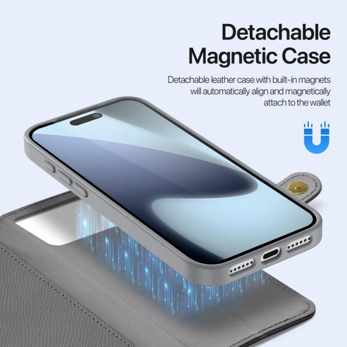 Dux Ducis - DUX DUCIS Lawa Series iPhone 17 Pro Plånboksfodral Äkta läder - Grå