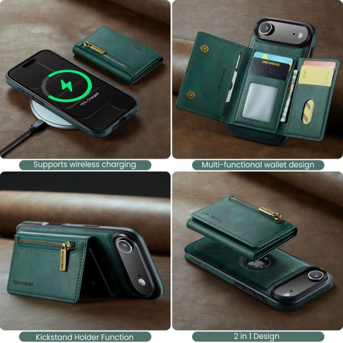 DG.MING - DG.MING M5 Series iPhone Air Plånboksfodral Konstläder Magnetiskt Grön