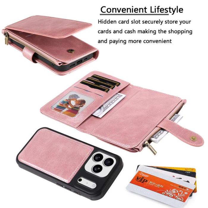 A-One Brand - iPhone 17 Pro Plånboksfodral Detachable korthållare - Roséguld