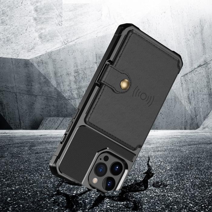 A-One Brand - Magnetisk Mobilskal med kortplatser iPhone 13 Pro - Svart