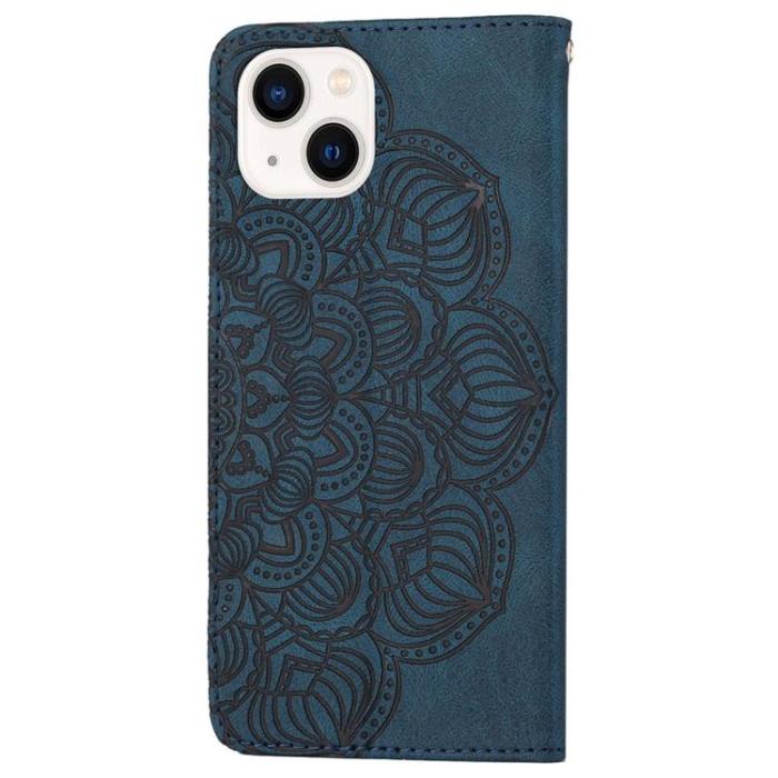 UTGATT1 - iPhone 14 Plus Plånboksfodral Mandala Flower - Blå
