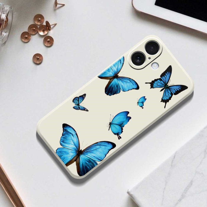 A-One Brand - iPhone 17 Mobilskal Blue Butterflies Pattern TPU - Beige