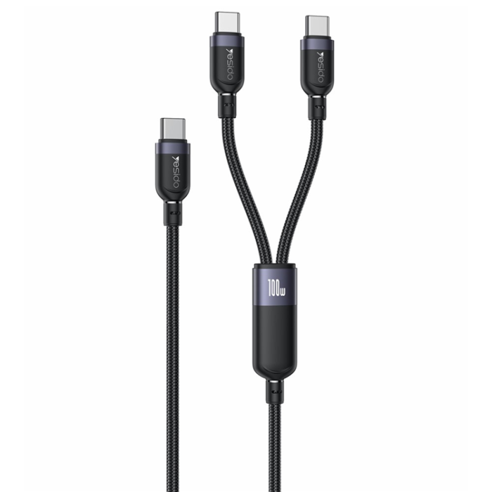 Yesido - YESIDO 2in1 USB-C - 2x USB-C 100W Kabel 1.2m PD CA92 - Svart