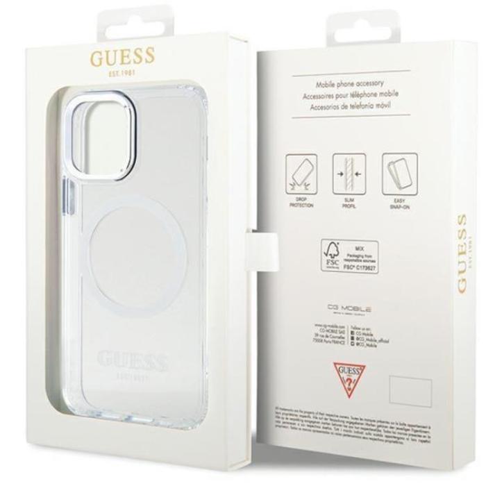 Guess - Guess iPhone 12 Pro/12 Mobilskal Magsafe Metall Outline - Silver