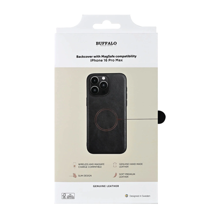 BUFFALO - Buffalo iPhone 16 Pro Max Mobilskal MagSafe Läder - Svart