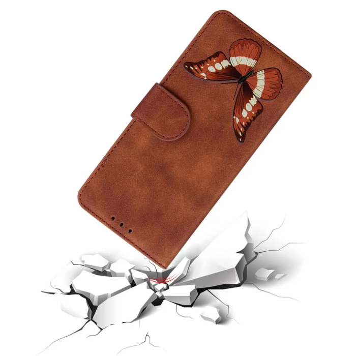 Taltech - iPhone 15 Plus Plånboksfodral med Fjärilstryck - Brun