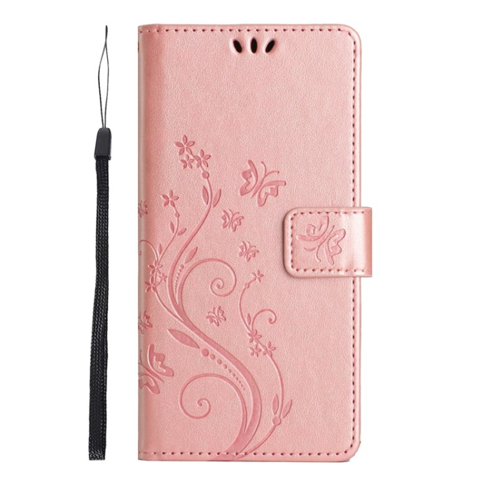 A-One Brand - Galaxy S23 Plånboksfodral Imprinting Flower Butterfly - Rosa Guld