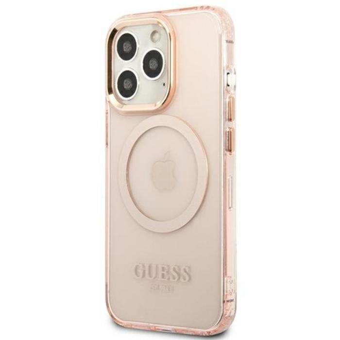 Guess - GUESS iPhone 13/13 Pro Skal MagSafe Gold Outline Translucent - Rosa