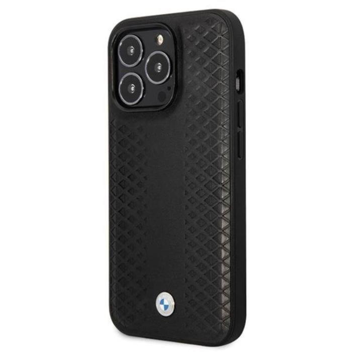 BMW - BMW iPhone 14 Pro Mobilskal Läder Diamond Pattern - Svart