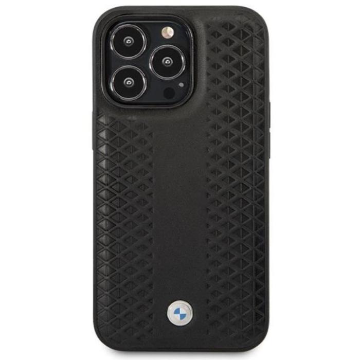 BMW - BMW iPhone 14 Pro Mobilskal Läder Diamond Pattern - Svart