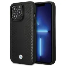 BMW - BMW Mobilskal till iPhone 14 Pro L&auml;der Diamond Pattern - Svart