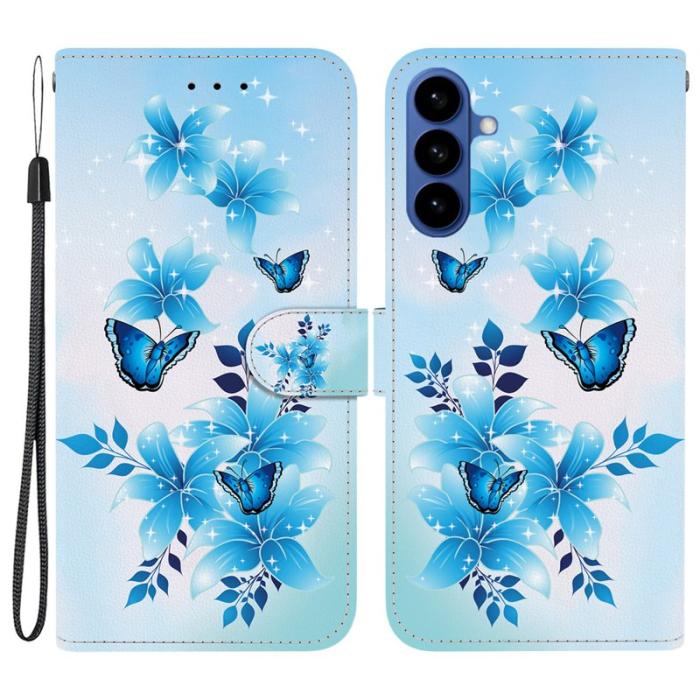 OEM - Samsung Galaxy S26 Plånboksfodral Mönstertryckt Konstläder Flip - Blå Fjäril