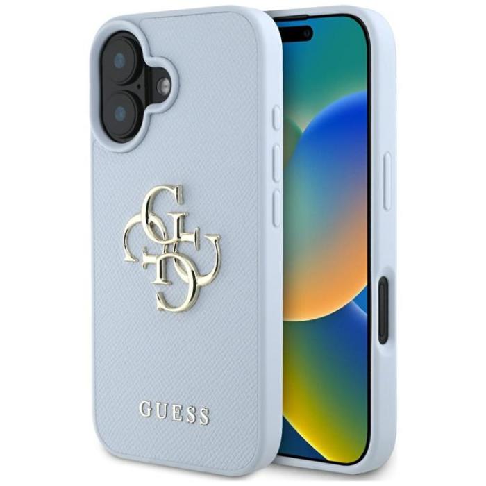 Guess - Guess iPhone 16 Mobilskal Grained Big 4G Small Classic Logo - Blå