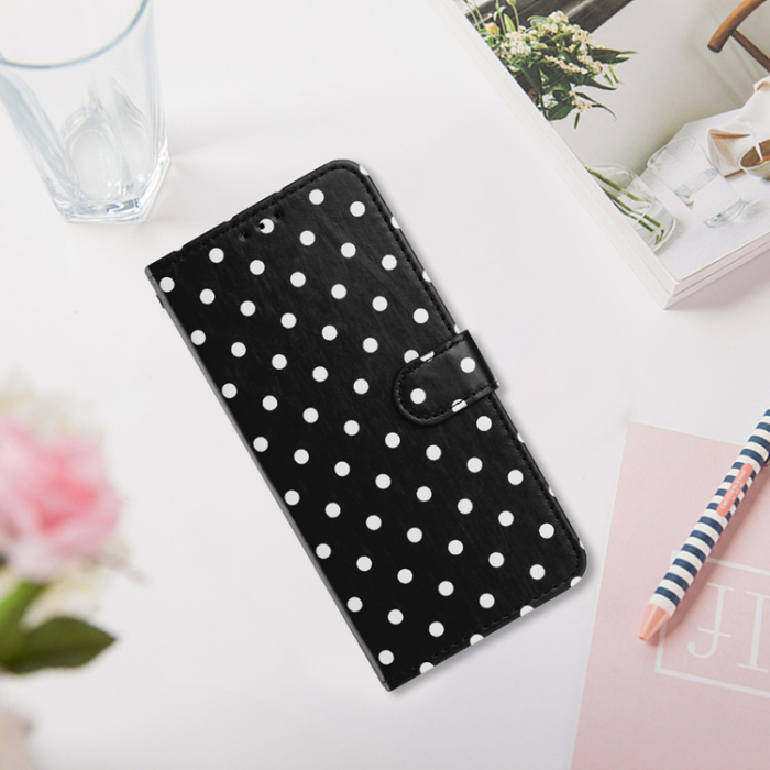 A-One Brand - OnePlus 15 5G Plånboksfodral Polka Dot Pattern Läder - Svart