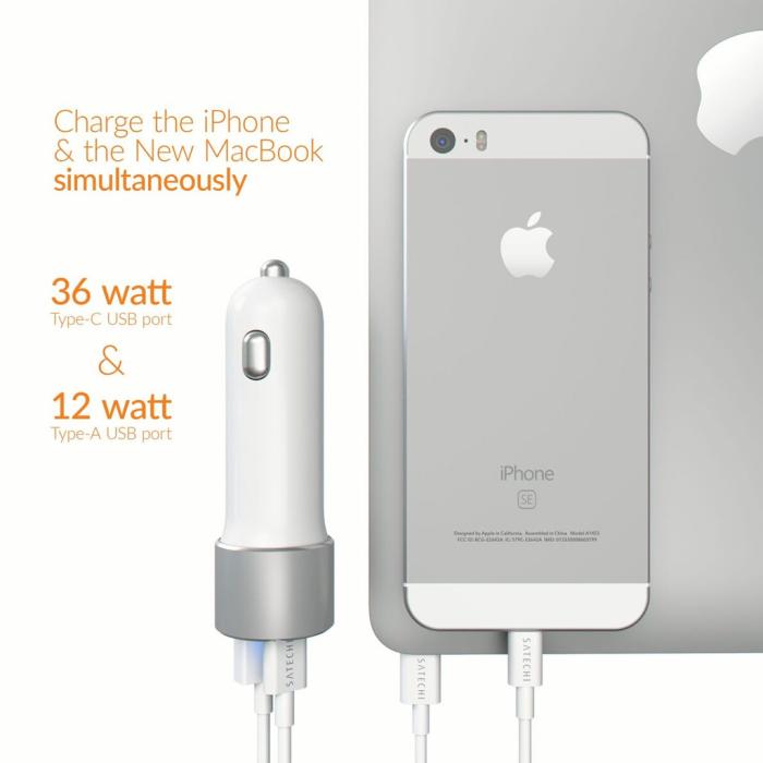 UTGATT5 - Satechi USB-C billaddare med Typ-C och USB A-utgångar - Vit