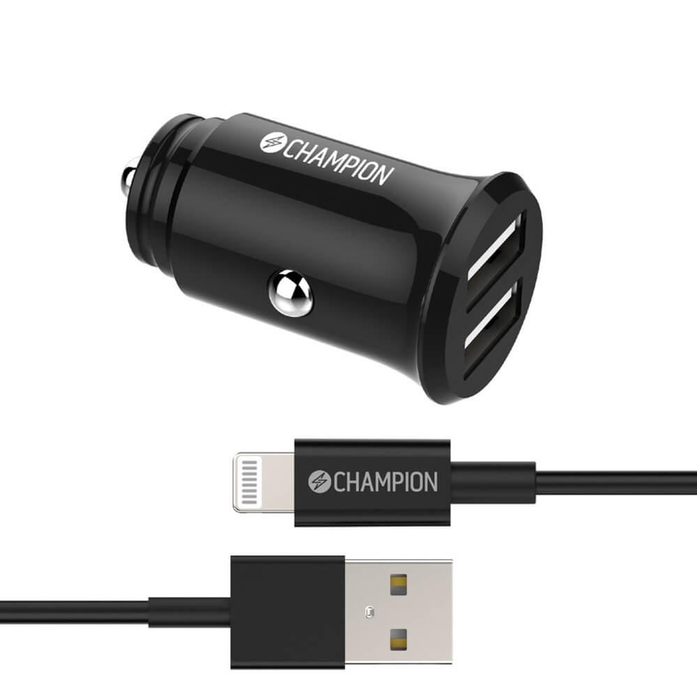 Champion billaddare Kit med USB-A till Lightning kabel Svart | 3541 | AlltMobil