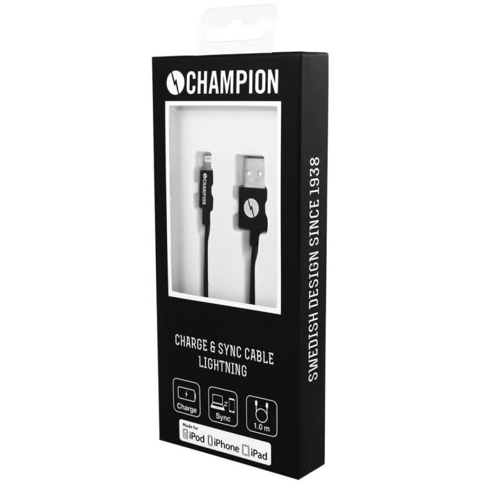 Champion - Champion Ladd&Synk kabel Lightning 1m Svart