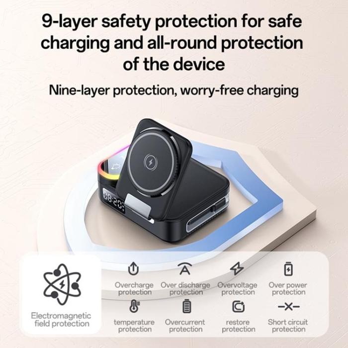 Yesido - YESIDO Magnetisk Trådlös Laddare 65W för Mobil/Watch/Earbuds med Digital klocka