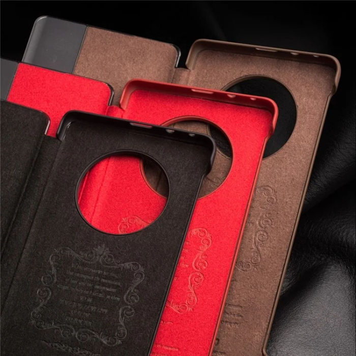 QIALINO - QIALINO Huawei Mate 50 Pro Flipfodral Äkta läder - Röd