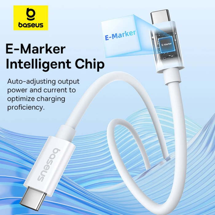 BASEUS - Baseus USB-C till USB-C kabel 240W PD 8K 60Hz 1m - Vit