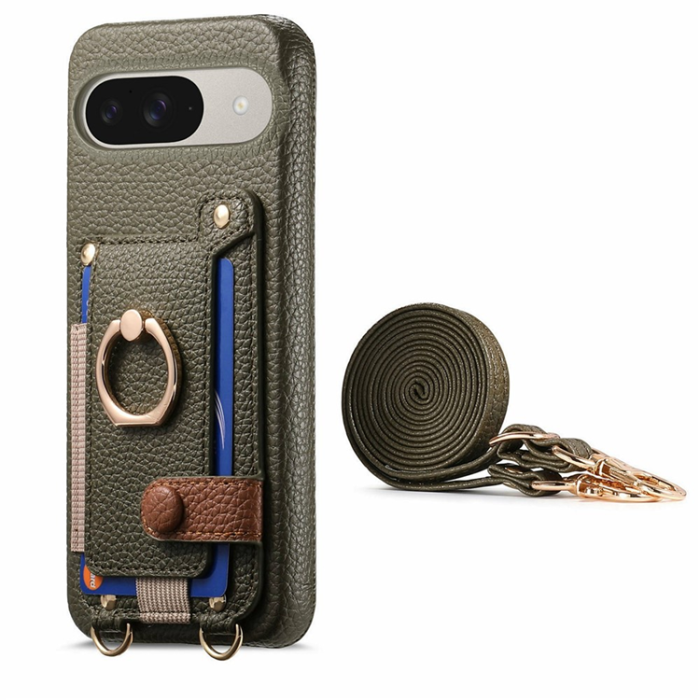 A-One Brand - Google Pixel 10/10 Pro Mobilskal med Korthållare Ring Kickstand - Midnight Grön