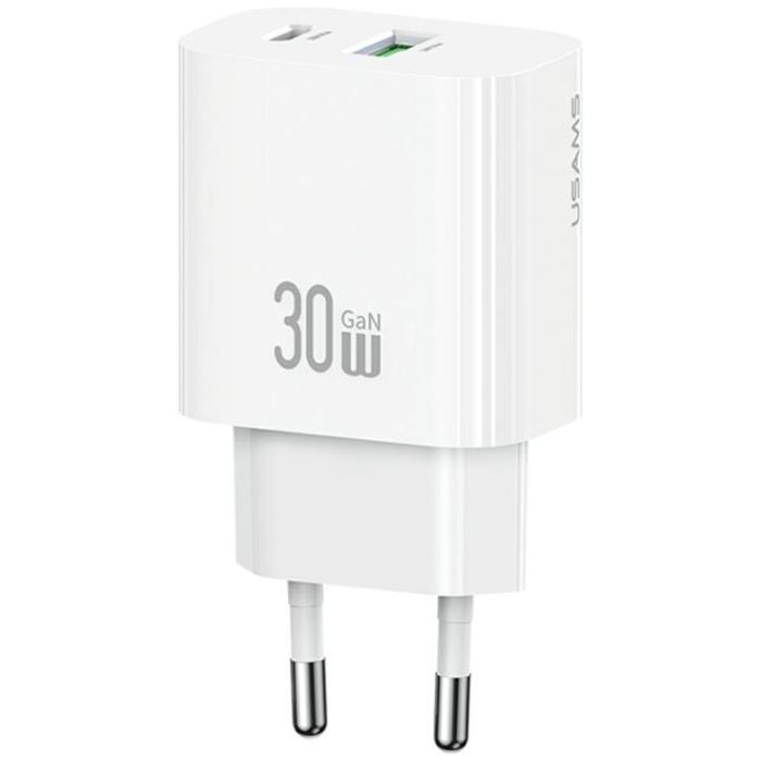 USAMS - USAMS Snabbladdare 30W 1xUSB-C 1xUSB-A CC316 - Vit