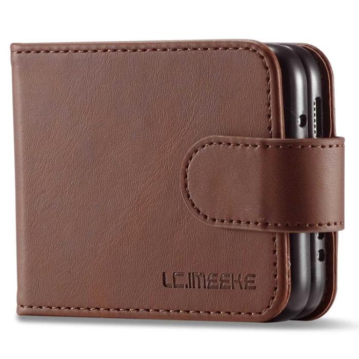 LC.imeeke - LC.IMEEKE Galaxy Z Flip 4 Plånboksfodral PU-Läder - Mörkbrun