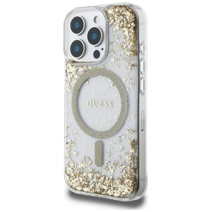Guess - Guess iPhone 16 Pro Mobilskal MagSafe HC Resin Bottom Glitter - Guld