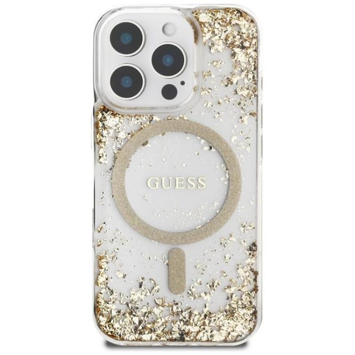 Guess - Guess iPhone 16 Pro Mobilskal MagSafe HC Resin Bottom Glitter - Guld