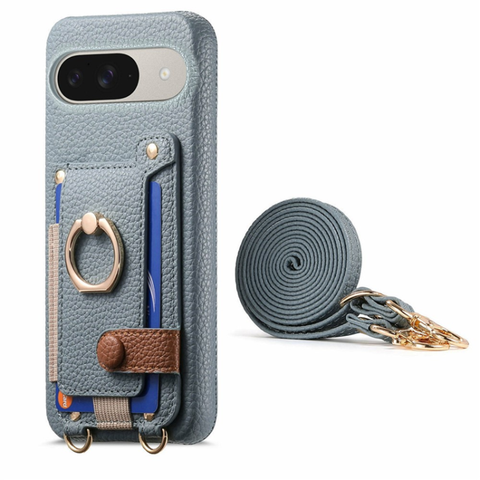 A-One Brand - Google Pixel 10/10 Pro Mobilskal med Korthållare Ring Kickstand - Sky Blå