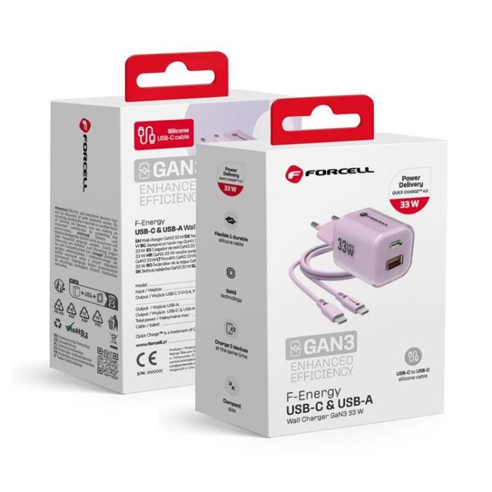 Forcell - Forcell Snabbladdare USB-A/USB-C 33W USB-C Kabel GaN III PD QC
