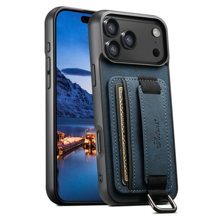 SUTENI - SUTENI iPhone 17 Pro Mobilskal Korthållare Litchi Läder - Blå
