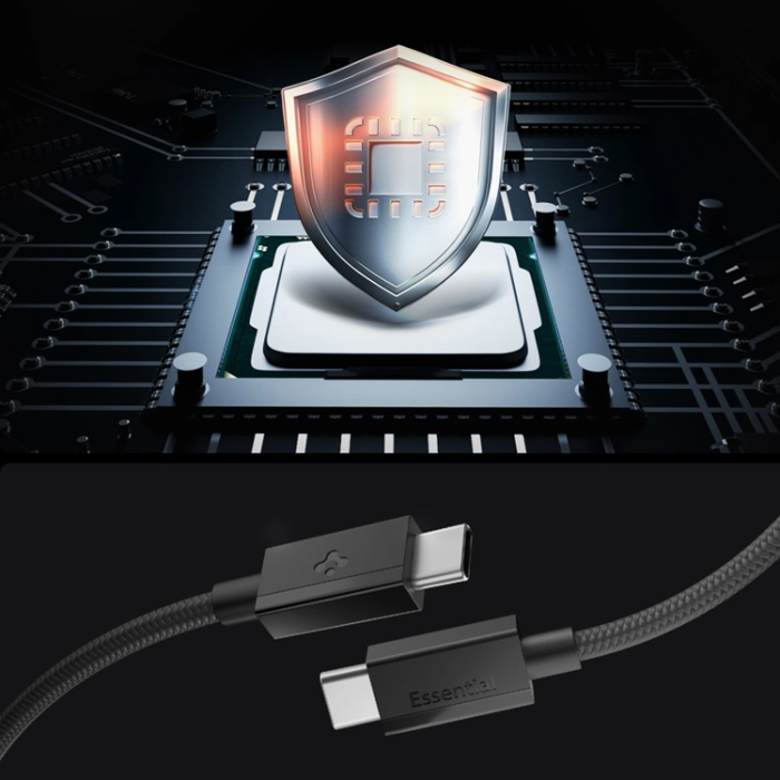 Spigen - Spigen USB-C till USB-C Kabel EB6015CC Essential 1.5m 60W - Svart