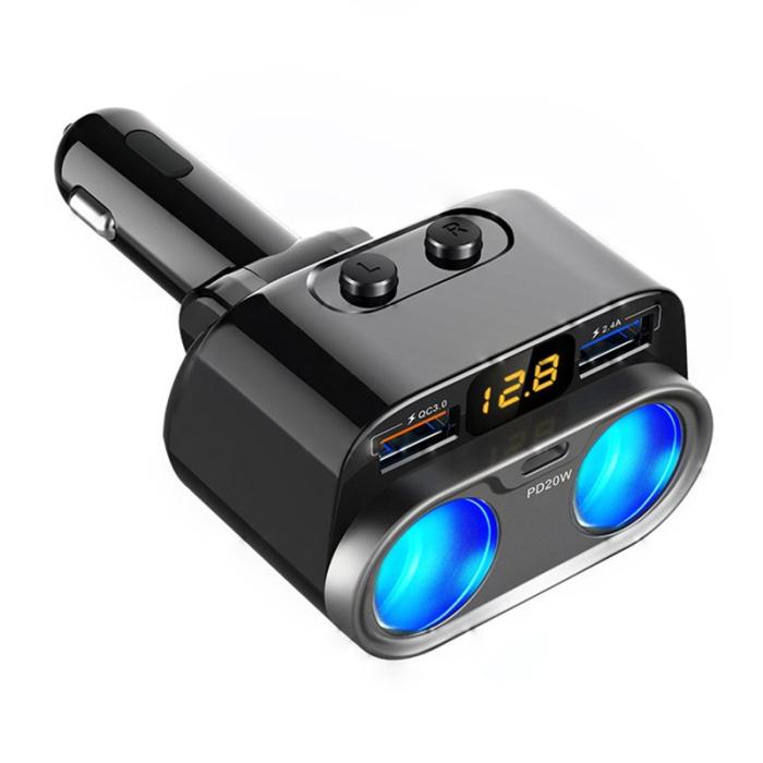 OEM - C47PQ Billaddare med PD 20W, QC3.0, 2.4A USB och 2 Cigarette Socket