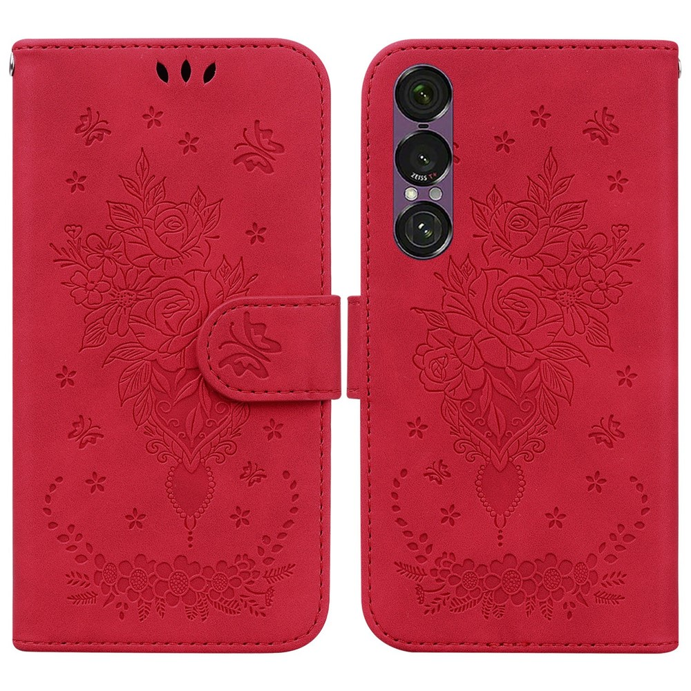 Sony Xperia 1 VII Konstläder Plånboksfodral Butterfly och Flower Pattern - Röd | 2353 | AlltMobil
